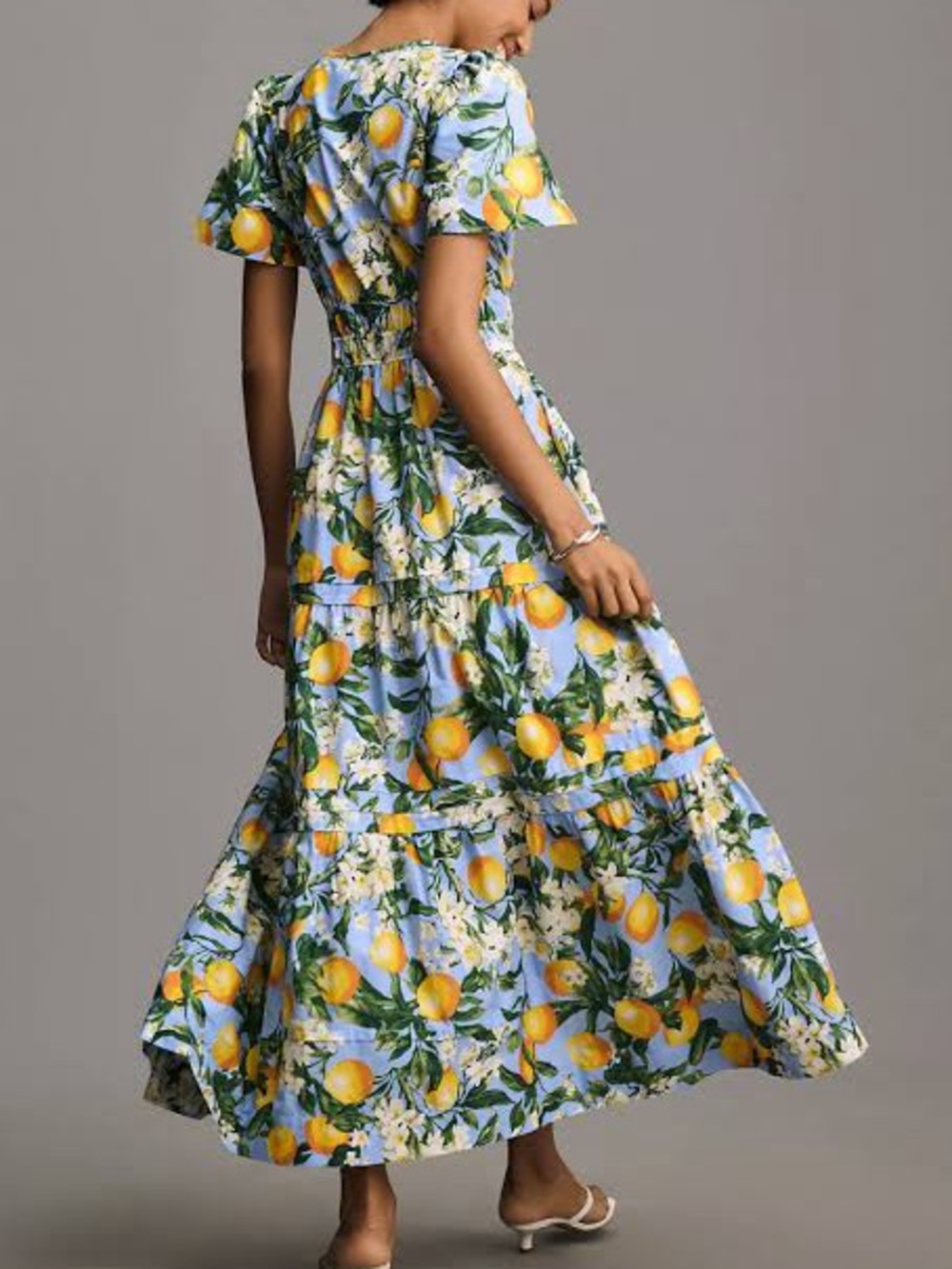 Anthropologie Somerset Iris Blue Lemon Floral Tiered Maxi Dress M - Picture 7 of 9